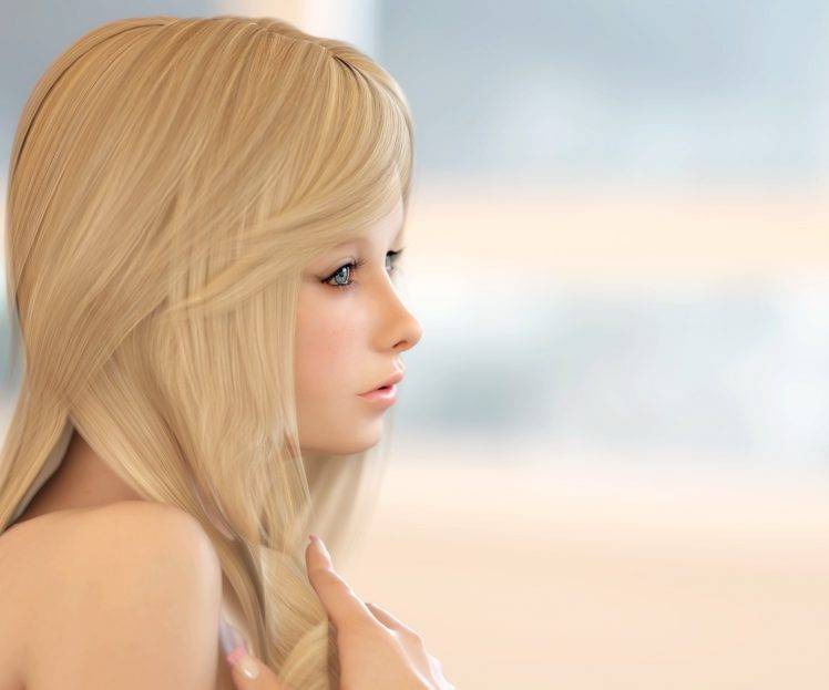 blonde, Blue Eyes, Women, CGI, Face HD Wallpaper Desktop Background