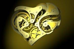 clocks, Clockworks, Gears, Screw, Hearts, Digital Art, CGI, Minimalism