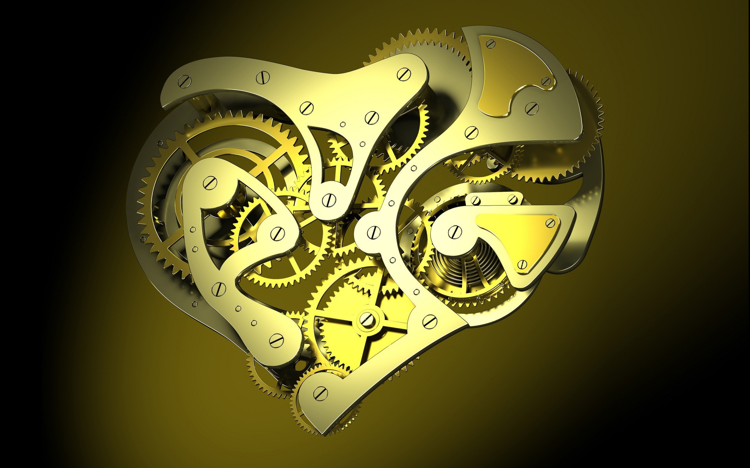 clocks, Clockworks, Gears, Screw, Hearts, Digital Art, CGI, Minimalism Wallpaper