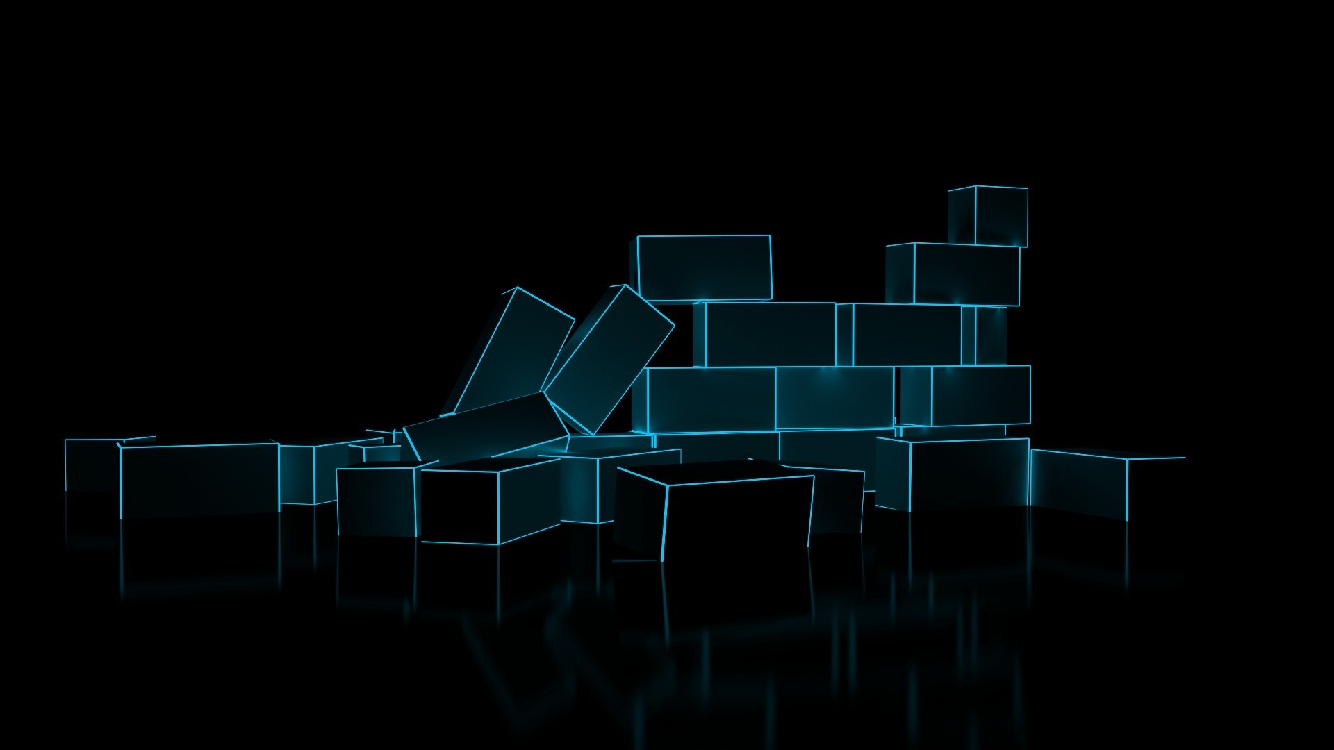 217808 digital_art minimalism 3D CGI bricks glowing reflection black_background neon_light