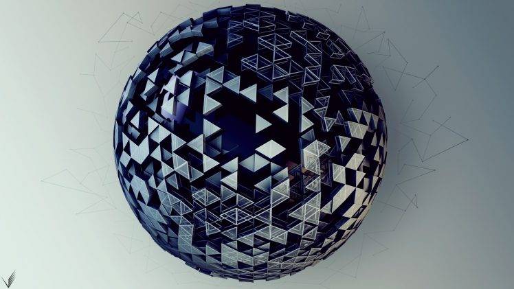 digital Art, Sphere, Ball, 3D, Geometry, Triangle, CGI, Gradient, Render, Lines HD Wallpaper Desktop Background