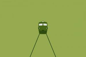 digital Art, Minimalism, CGI, Simple Background, Railway, Train, Diesel Locomotives, Lines, Lights, Green Background