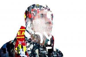 people, Photoshopped, Double Exposure, 3D, Street Art, Red, Blue, Yellow, Paper, Graffiti