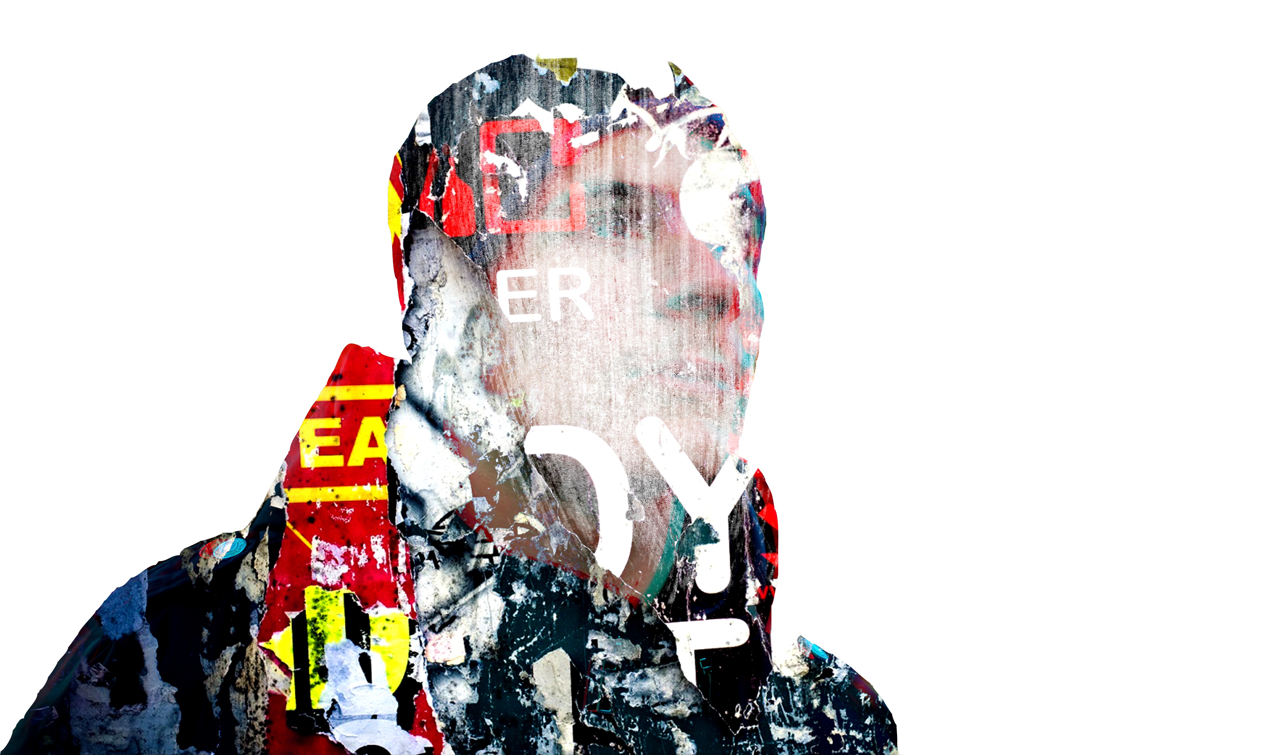 people, Photoshopped, Double Exposure, 3D, Street Art, Red, Blue, Yellow, Paper, Graffiti Wallpaper