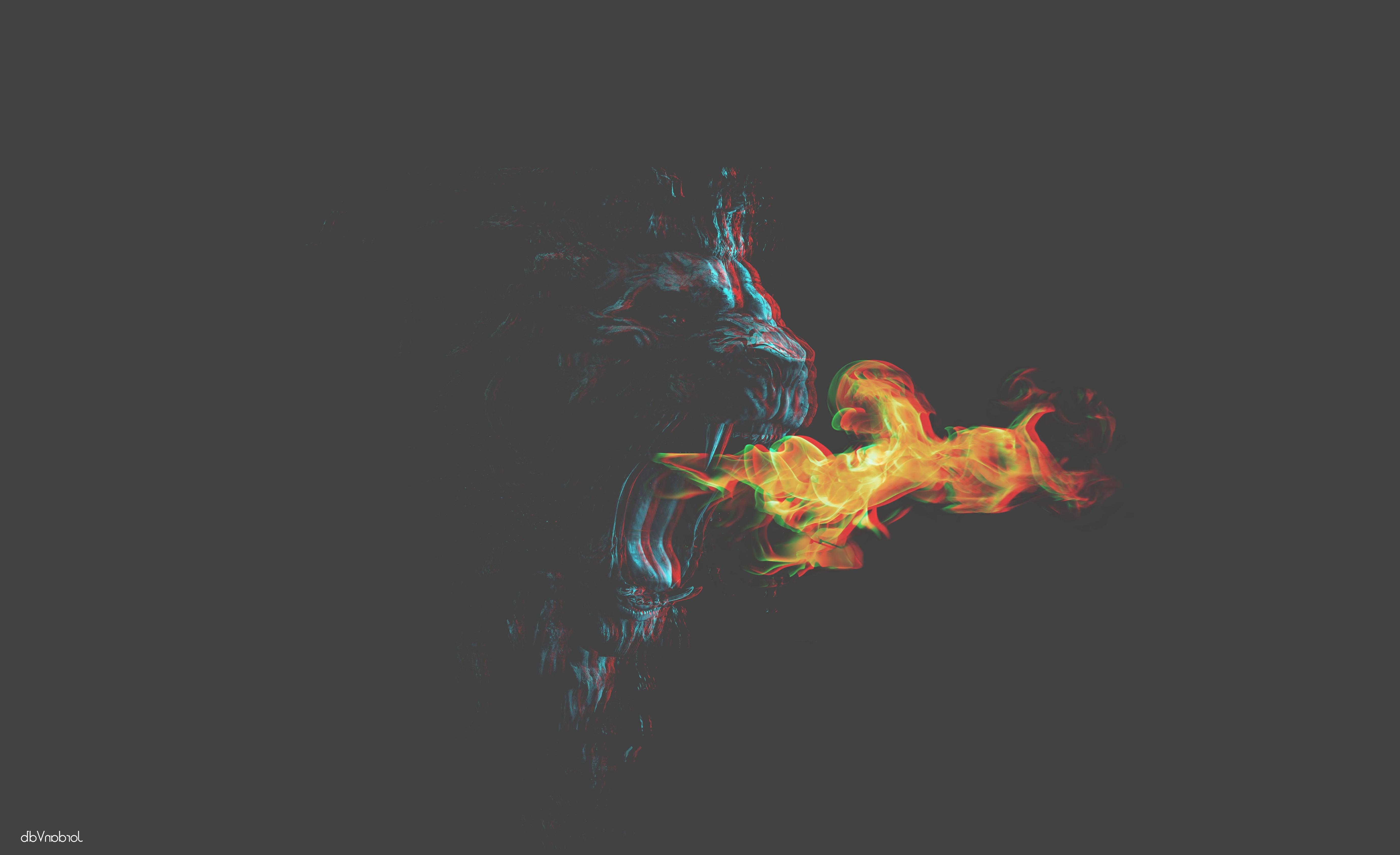 lion, 3D, Fire Wallpaper