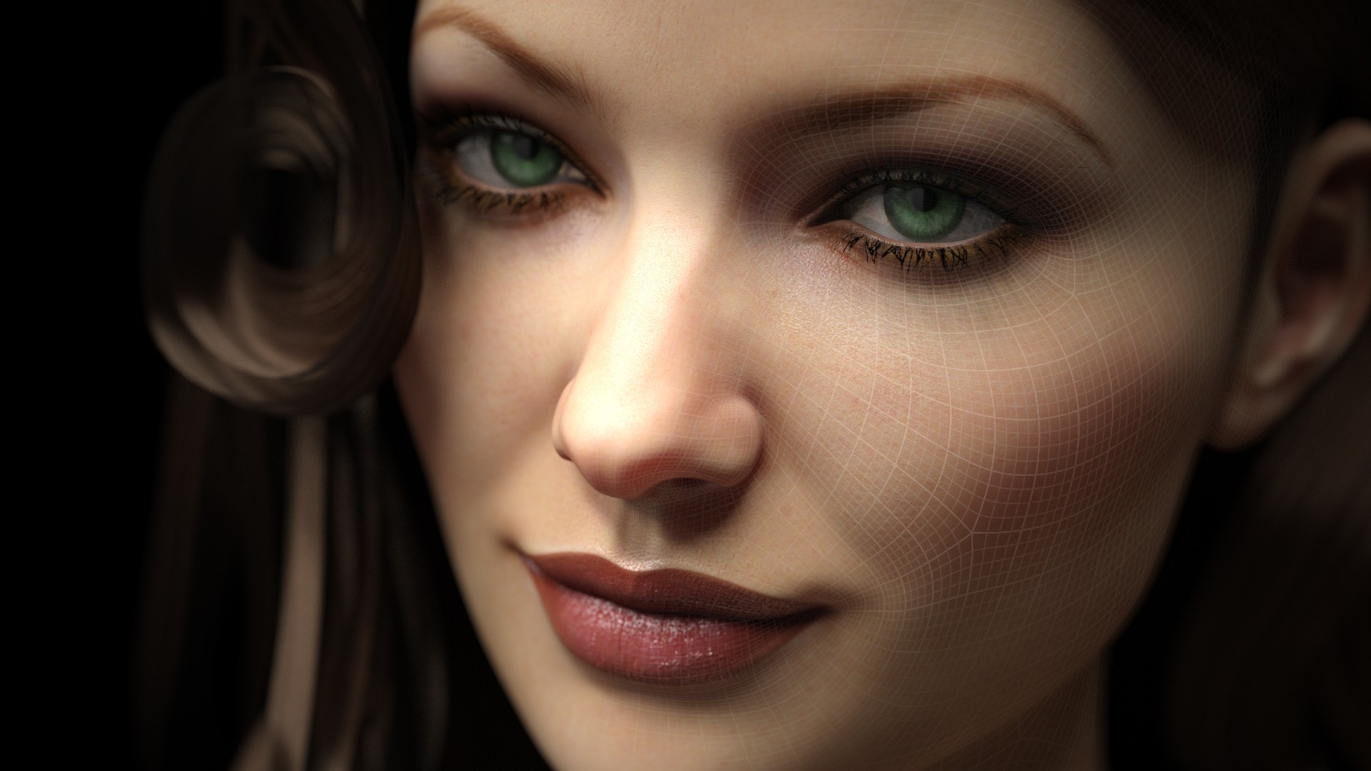 Women Face Looking At Viewer Green Eyes Digital Art Portrait Cgi