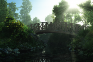 digital Art, CGI, Bridge, Park, Trees, Lights