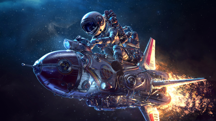 astronaut, Spaceship, Science Fiction, 3D, Retrofuturism HD Wallpaper Desktop Background