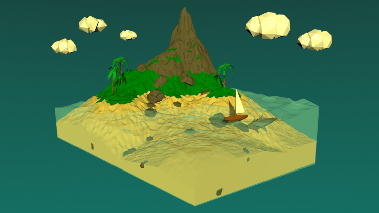 low Poly, Island, Minimalism, 3D HD Wallpaper Desktop Background