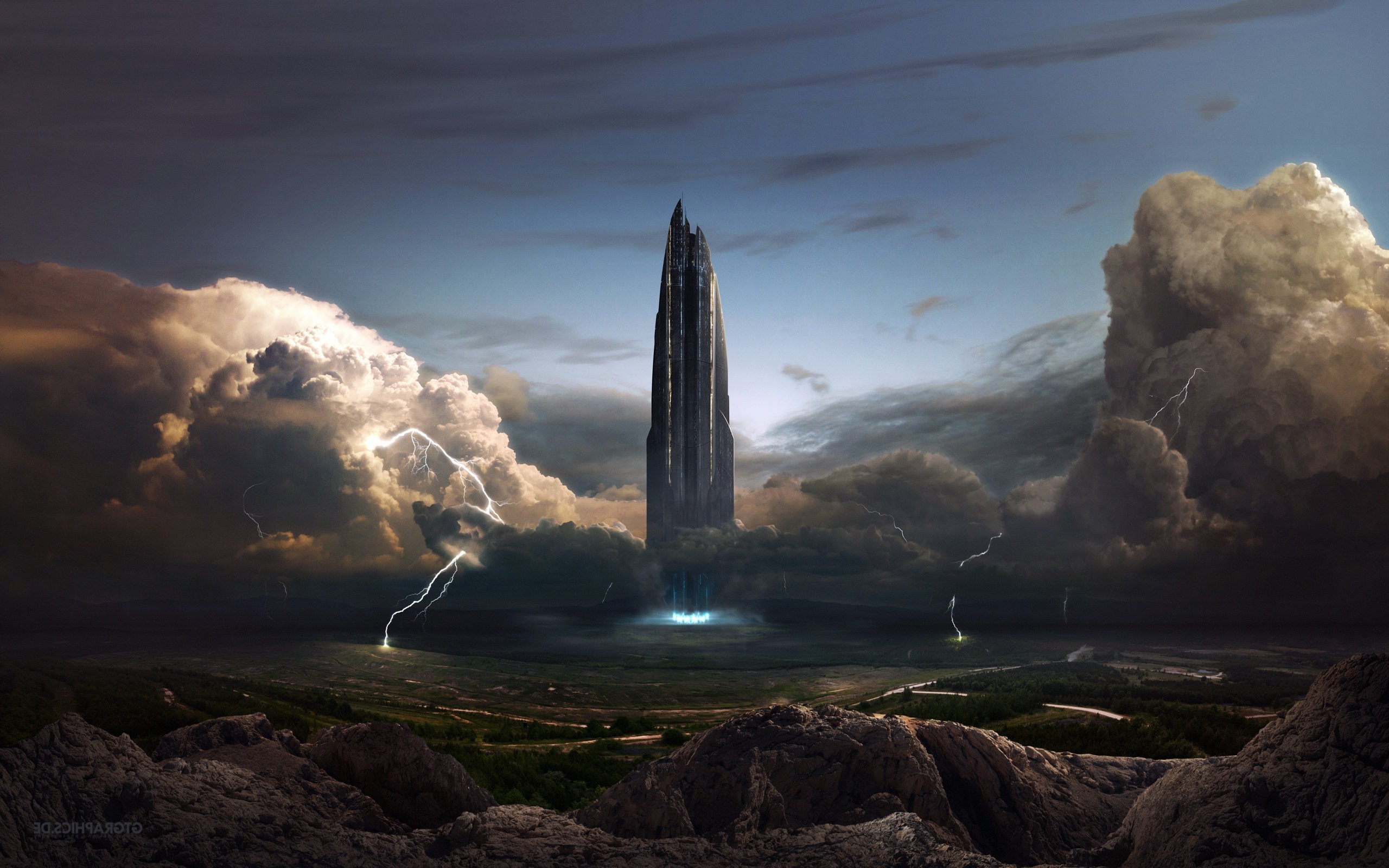 3D, Fantasy City, Futuristic, CG Render, Lightning ...