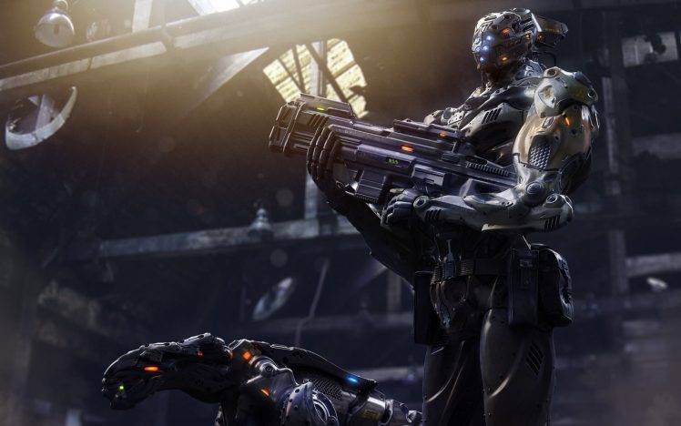 CGI, Robot, Cyborg, Gun, Machine Gun HD Wallpaper Desktop Background