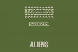 digital Art, GAME OVER, Minimalism, Text, Video Games, Retro Games, Aliens, Simple Background, Humor, Pixels, Space Invaders
