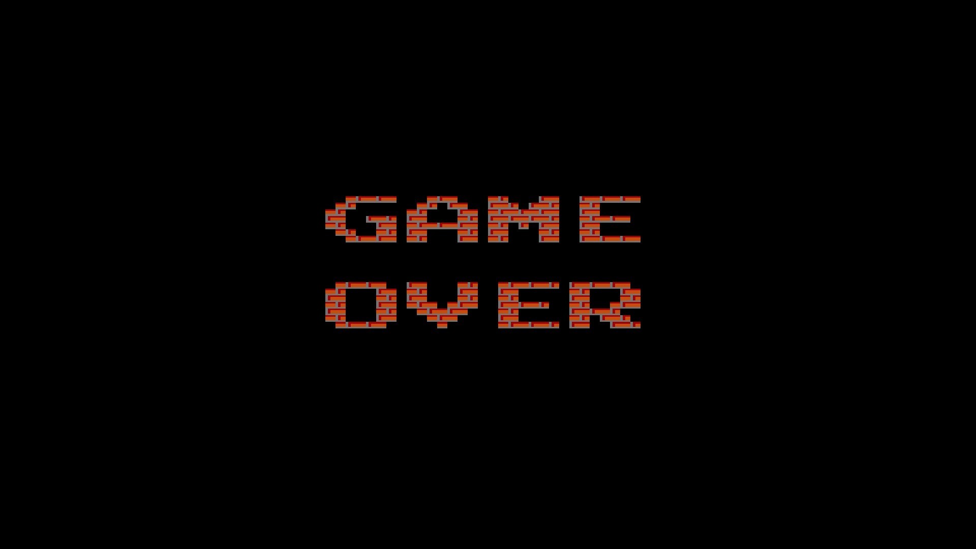 323085 digital_art GAME_OVER minimalism text video_games retro_games black_background bricks pixels