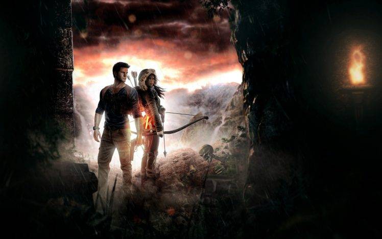 Nathan Drake, Lara Croft, Uncharted, Tomb Raider, Video Games, Artwork HD Wallpaper Desktop Background