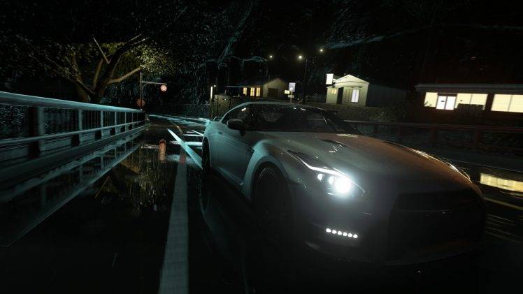 Driveclub, Nissan Skyline GT R R35, Japan, Rain, Road, Lights, Night, Video Games HD Wallpaper Desktop Background