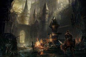 Dark Souls III, Dark Souls, Gothic, Midevil, Dark, Video Games, Knights, Fire, Fighting, Sword, Landscape, Castle