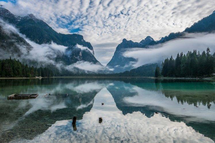 nature, Landscape, Lake, Mountains, Forest, Clouds, Calm, Reflection, Italy HD Wallpaper Desktop Background