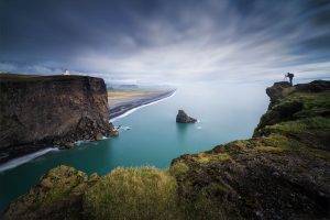 photographer, Nature, Landscape, Photography, Beach, Sea, Cliff, Lighthouse, Dark, Clouds, Rocks, Coast, Iceland