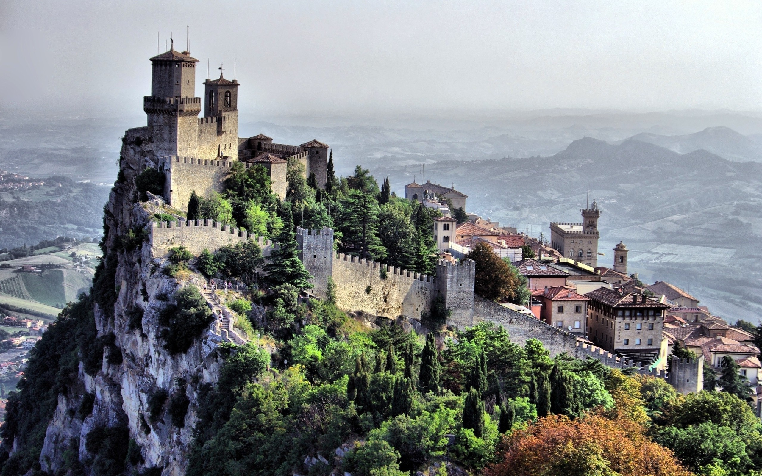 mountains, Forest, Sky, Clouds, Nature, Landscape, Castle, San Marino Wallpaper