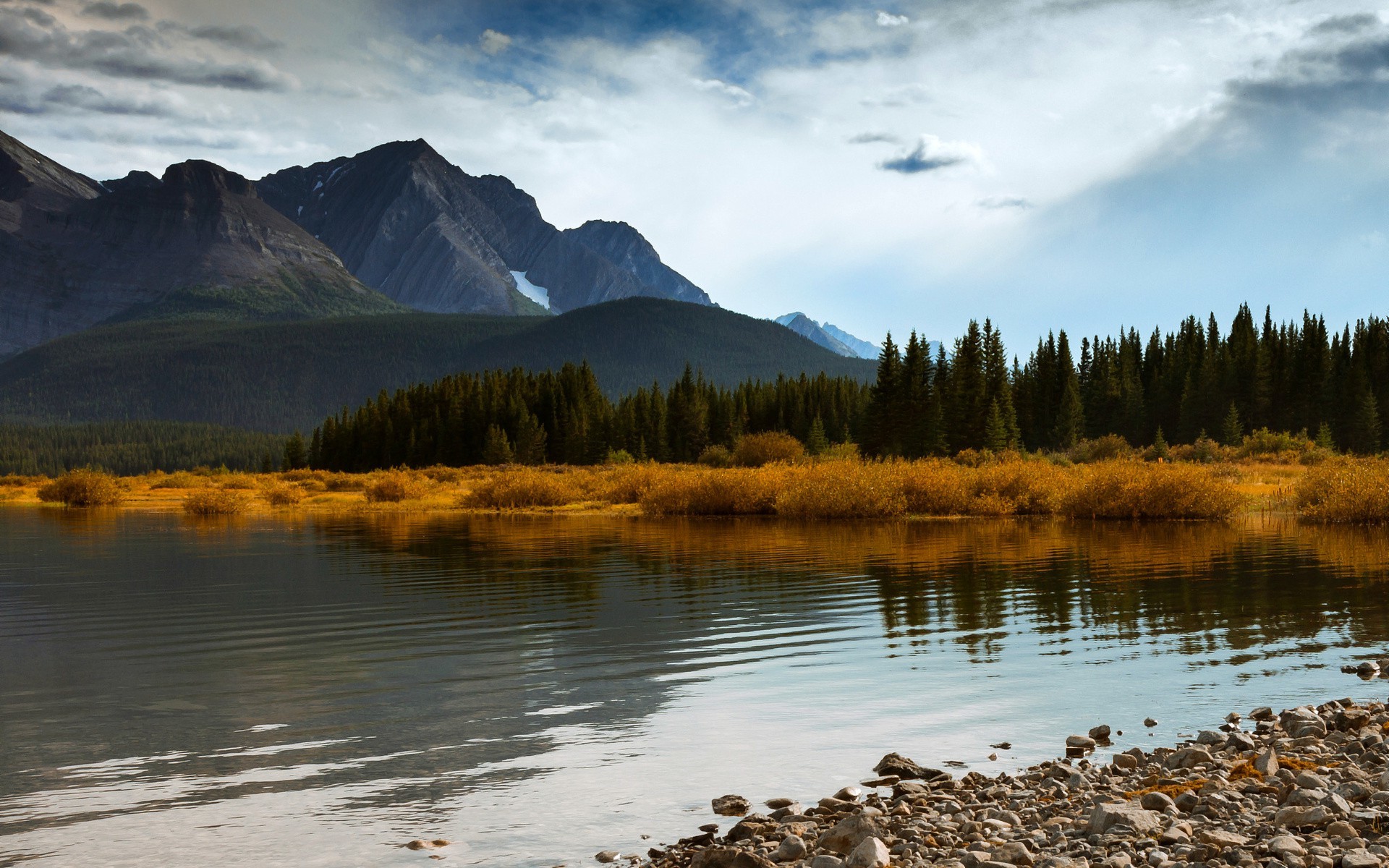 mountains, Water, Sky, Clouds, Forest, Nature, Landscape Wallpaper