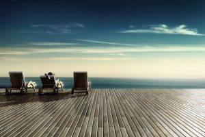deck Chairs, Aerial View, Stairs, Clouds, Sky, Alone, Landscape