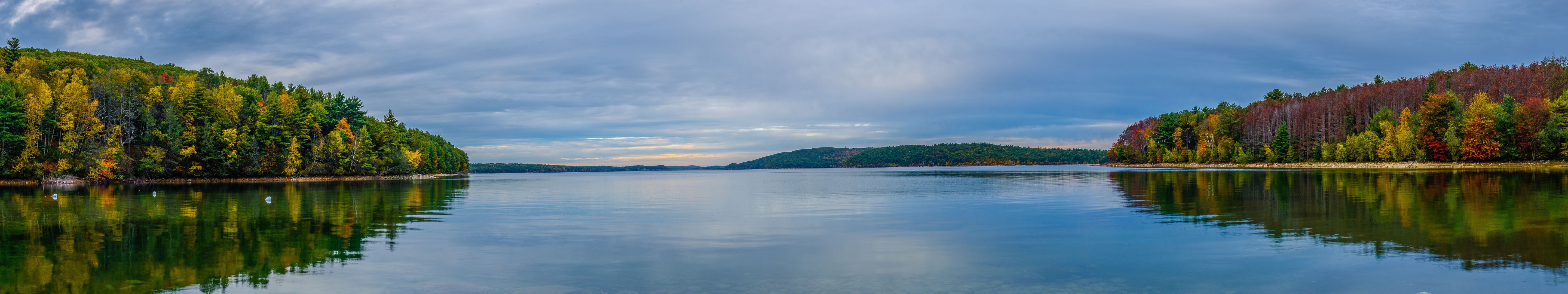 Massachusetts, Lake, Water, Sky, Reflection, Trees, Nature, Landscape, Panorama Wallpaper