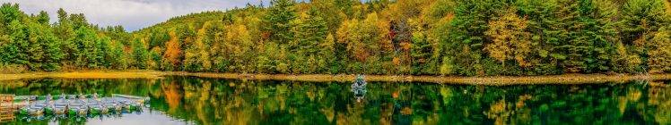 Massachusetts, Lake, Water, Sky, Reflection, Trees, Nature, Landscape, Panorama HD Wallpaper Desktop Background