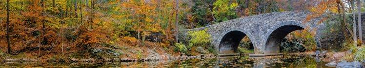 bridge, Nature, Water, Landscape, Leaves, Trees, Fall, Seasons, Panorama, Pennsylvania, Philadelphia, Stream HD Wallpaper Desktop Background