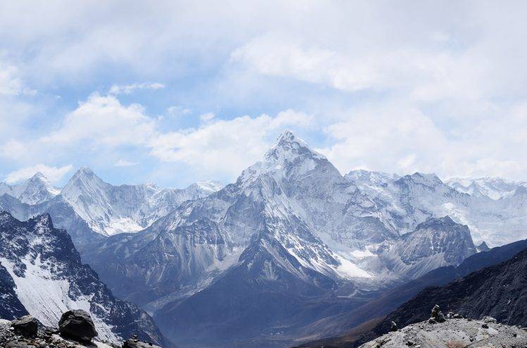 mountains, Snow, Landscape, Clouds, Top View HD Wallpaper Desktop Background
