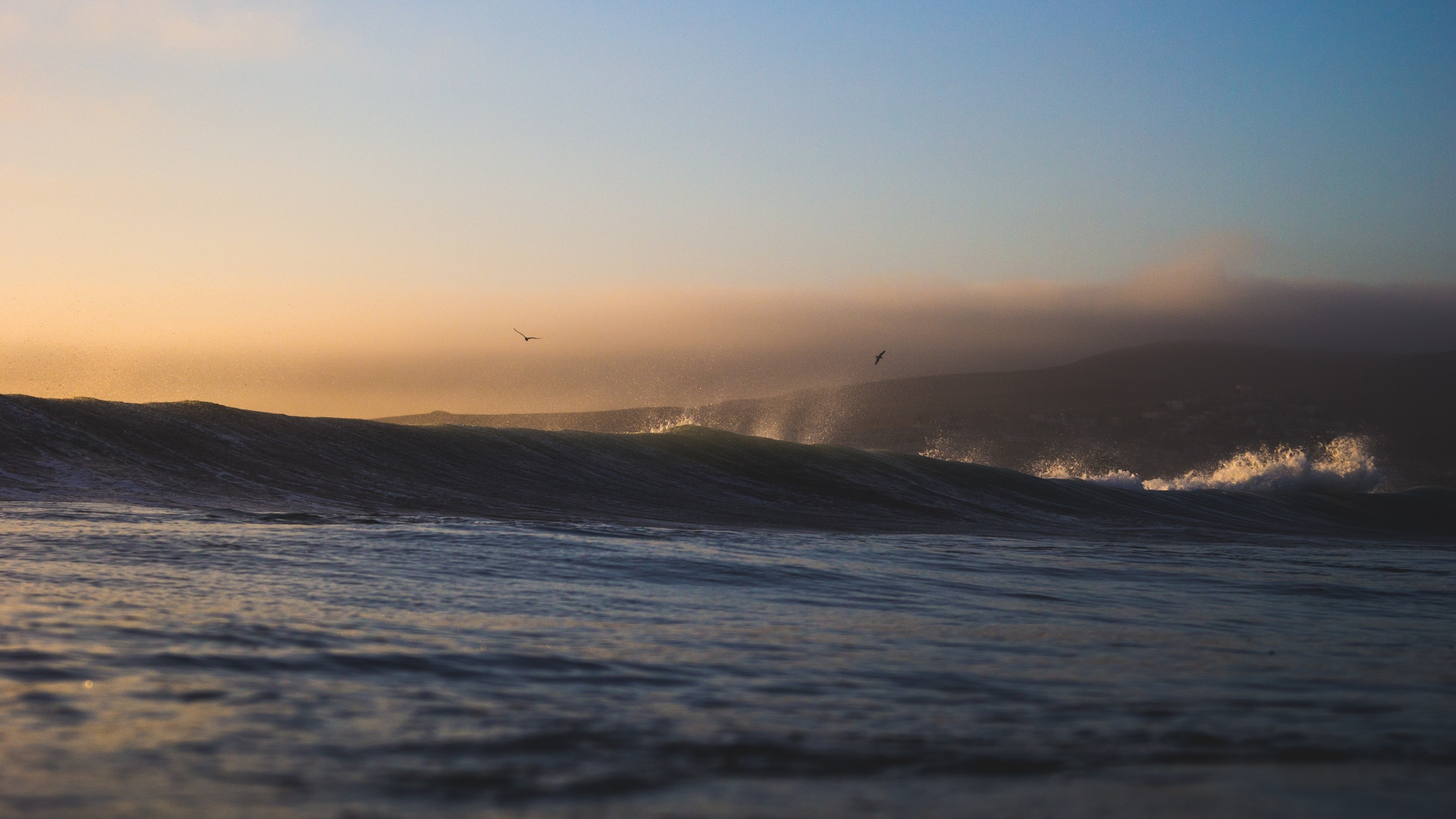 landscape, Waves, Sea, Birds Wallpaper