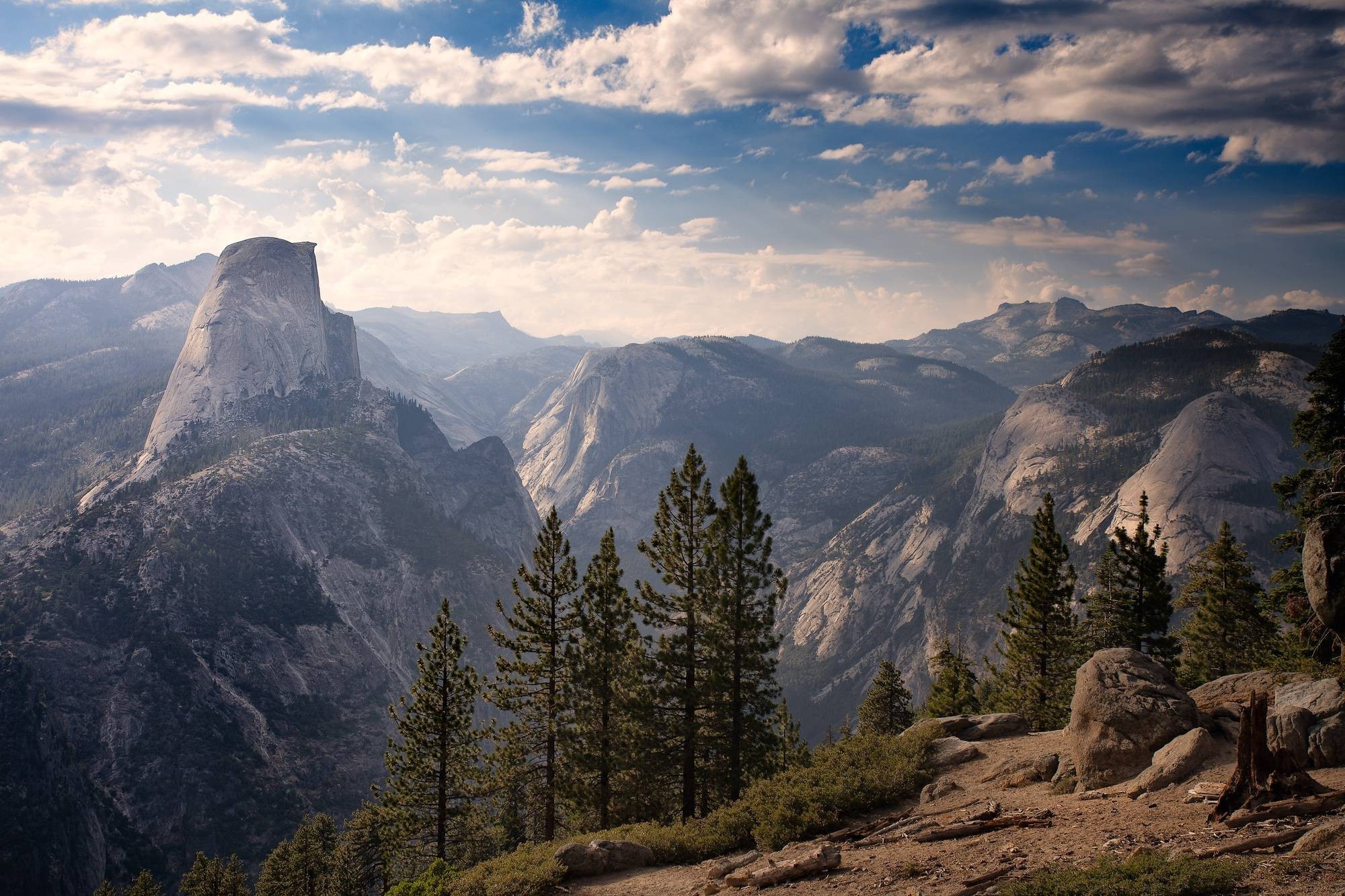 nature, Landscape, Trees, Pine Trees, Rocks, Mountains, Clouds, Photography, Sunlight, Top View Wallpaper