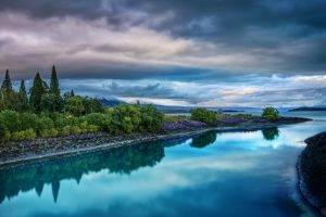 nature, Landscape, River, Clouds, Trees, Reflections, Photography, New Zealand
