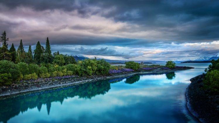 nature, Landscape, River, Clouds, Trees, Reflections, Photography, New Zealand HD Wallpaper Desktop Background