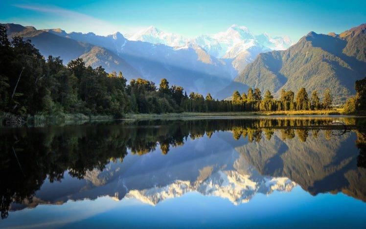 mountains, River, Reflections, Nature, Landscape, Photography, Trees, Forest, New Zealand HD Wallpaper Desktop Background