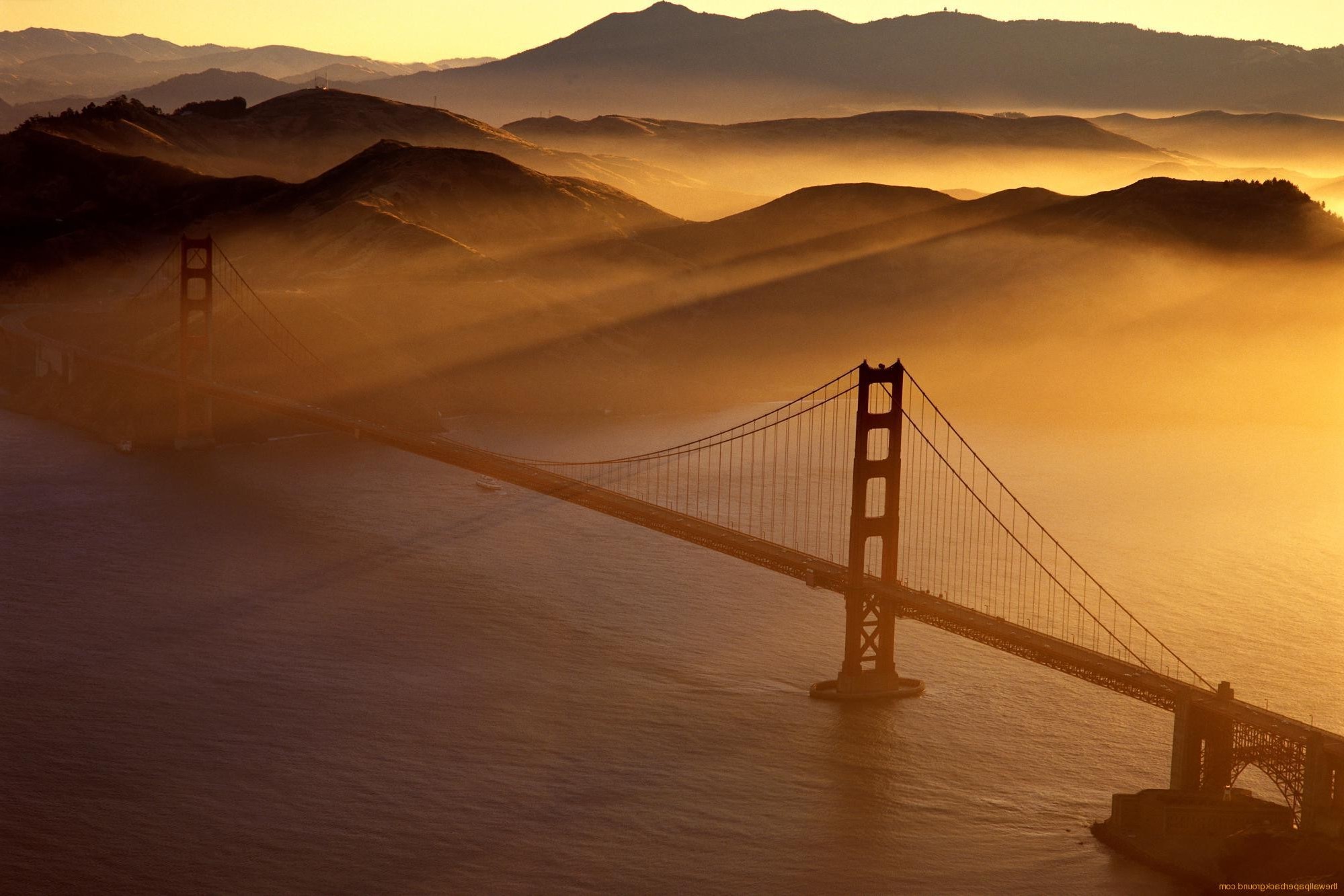 bridge, Mist, Mountains, Hills, Sunset, Landscape, Photography, River, Golden Gate Bridge Wallpaper