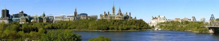 Canada, North America, City, Cathedral, River, Water, Sky, Trees, Ottawa, Panorama, Nature, Landscape HD Wallpaper Desktop Background