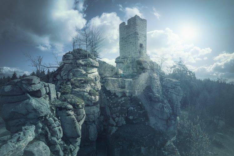 nature, Landscape, Photography, Old Building, Castle, Ruins, Sunlight, Clouds, Trees, Shrubs, Germany HD Wallpaper Desktop Background