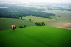 field, Trees, Landscape, Hot Air Balloons, Top View