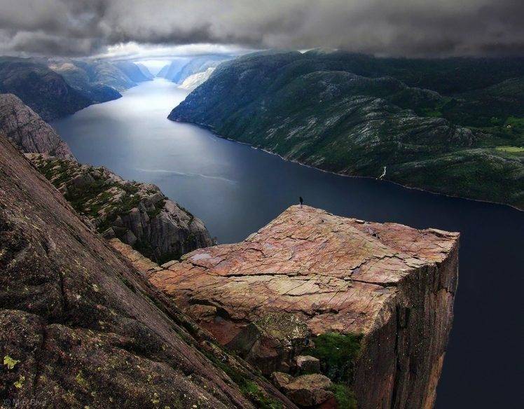 river, Clouds, Mountains, Rocks, Landscape, Norway, Pulpit Rock, Prekestolen HD Wallpaper Desktop Background