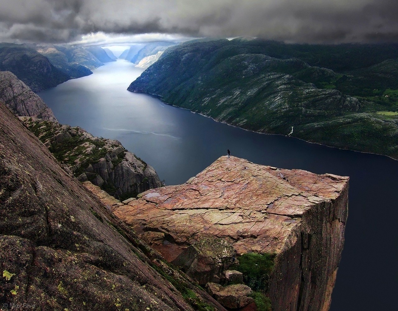 river, Clouds, Mountains, Rocks, Landscape, Norway, Pulpit Rock, Prekestolen Wallpaper
