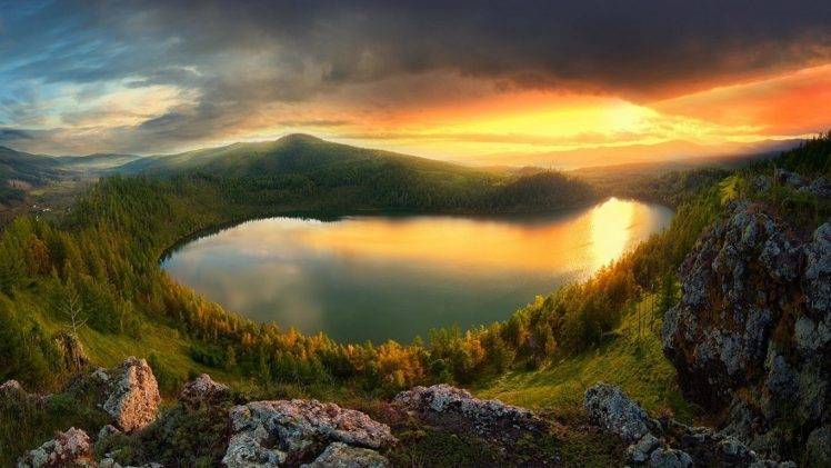 lake, Nature, Landscape, Mountains, Sunset HD Wallpaper Desktop Background