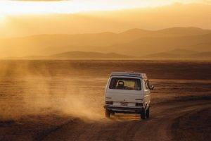 car, Landscape, Field, Sunset, Road, Desert