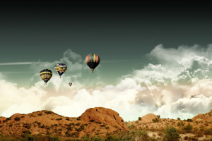 dual Monitors, Multiple Display, Hot Air Balloons, Mountains, Clouds, Desert, Landscape