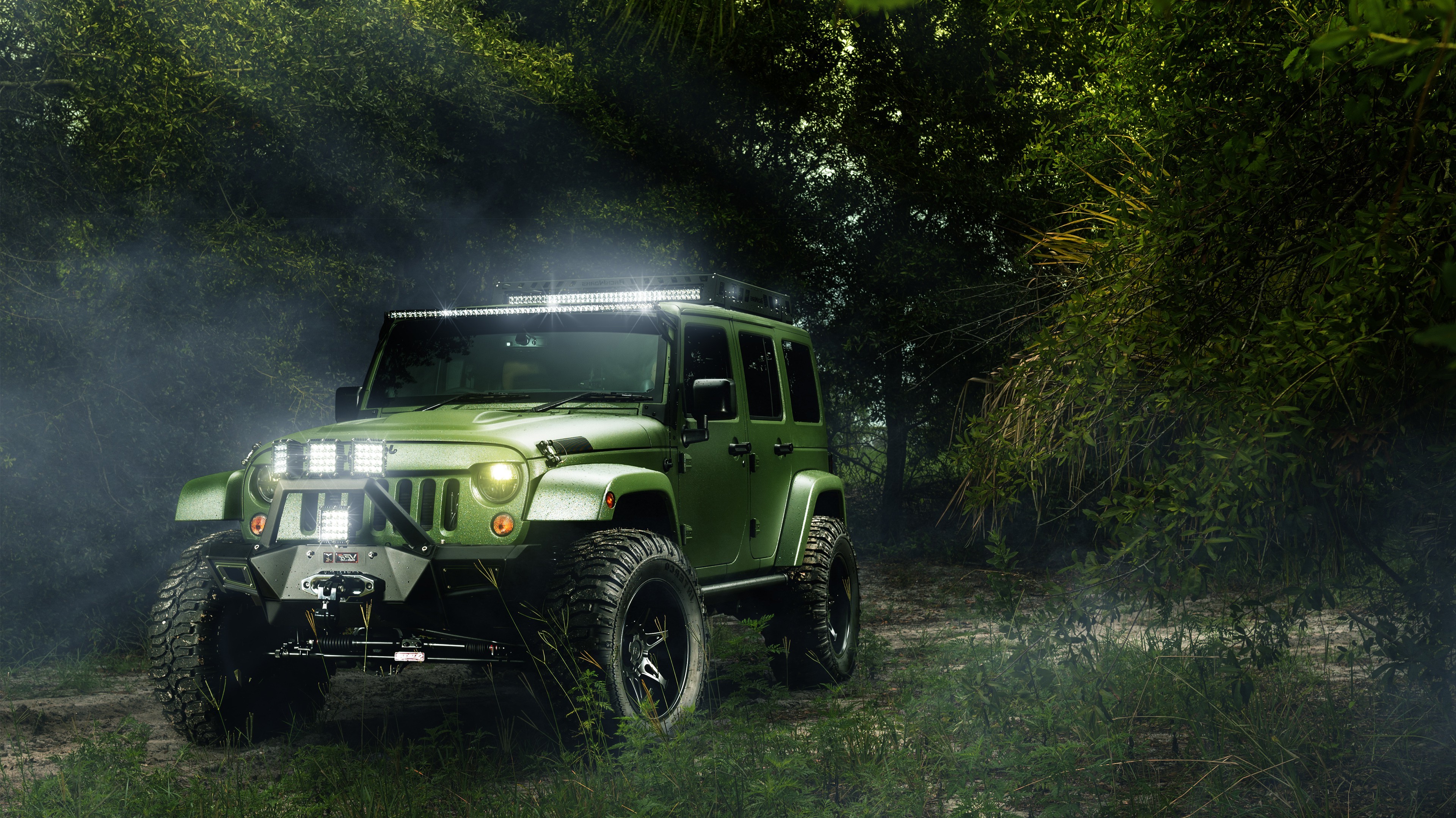 Jeep Trees Landscape Off road  LED Headlight Wallpapers 