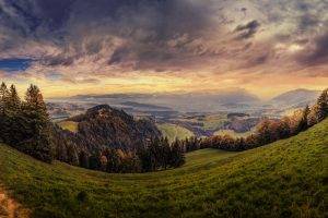 photography, Landscape, Nature, Panorama, Path, Hiking, Forest, Mountains, Valley, Grass, Clouds, Fall, Switzerland