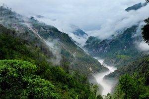 photography, Nature, Landscape, Mountains, Mist, River, Clouds, Trees, Shrubs, Canyon, India