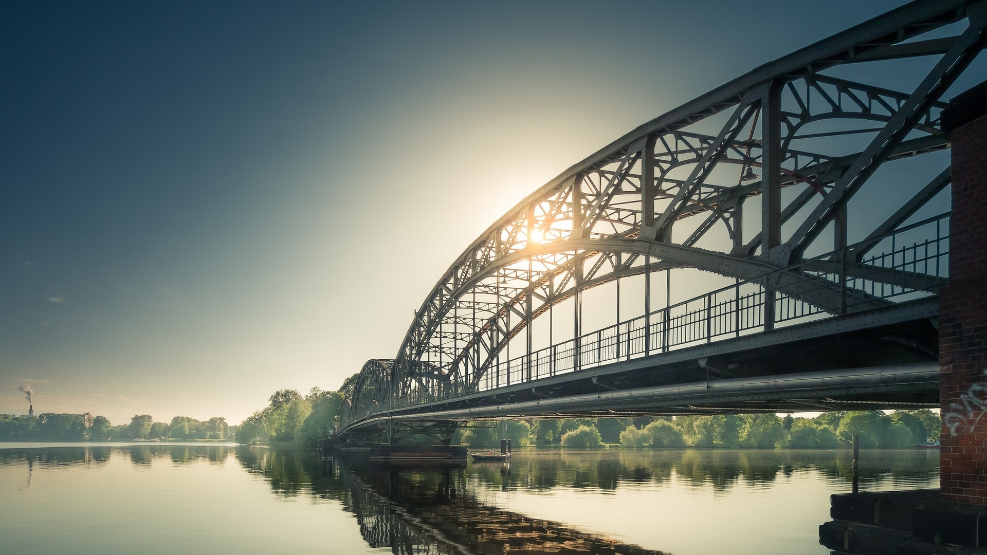 bridge, Sunlight, Architecture, River, Reflections, Trees, Sky, Landscape Wallpaper