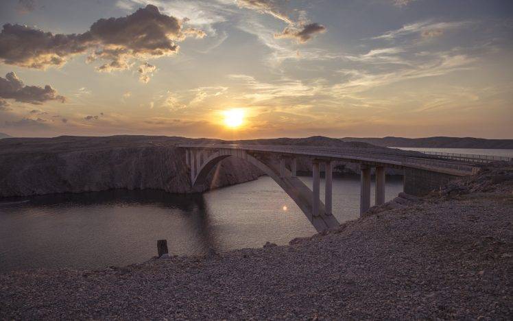 bridge, Sunset, River, Sun, North America, Landscape, Architecture HD Wallpaper Desktop Background