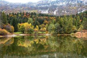 nature, Photography, Landscape, Forest, Fall, Trees, Lake, Mountains, Reflections, Italy