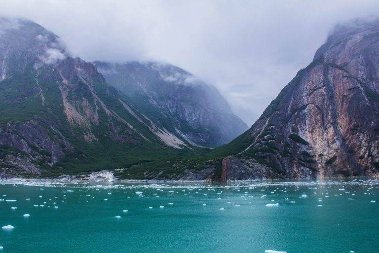 nature, Photography, Landscape, Mountains, Valley, Fjord, Clouds, Ice, Alaska HD Wallpaper Desktop Background